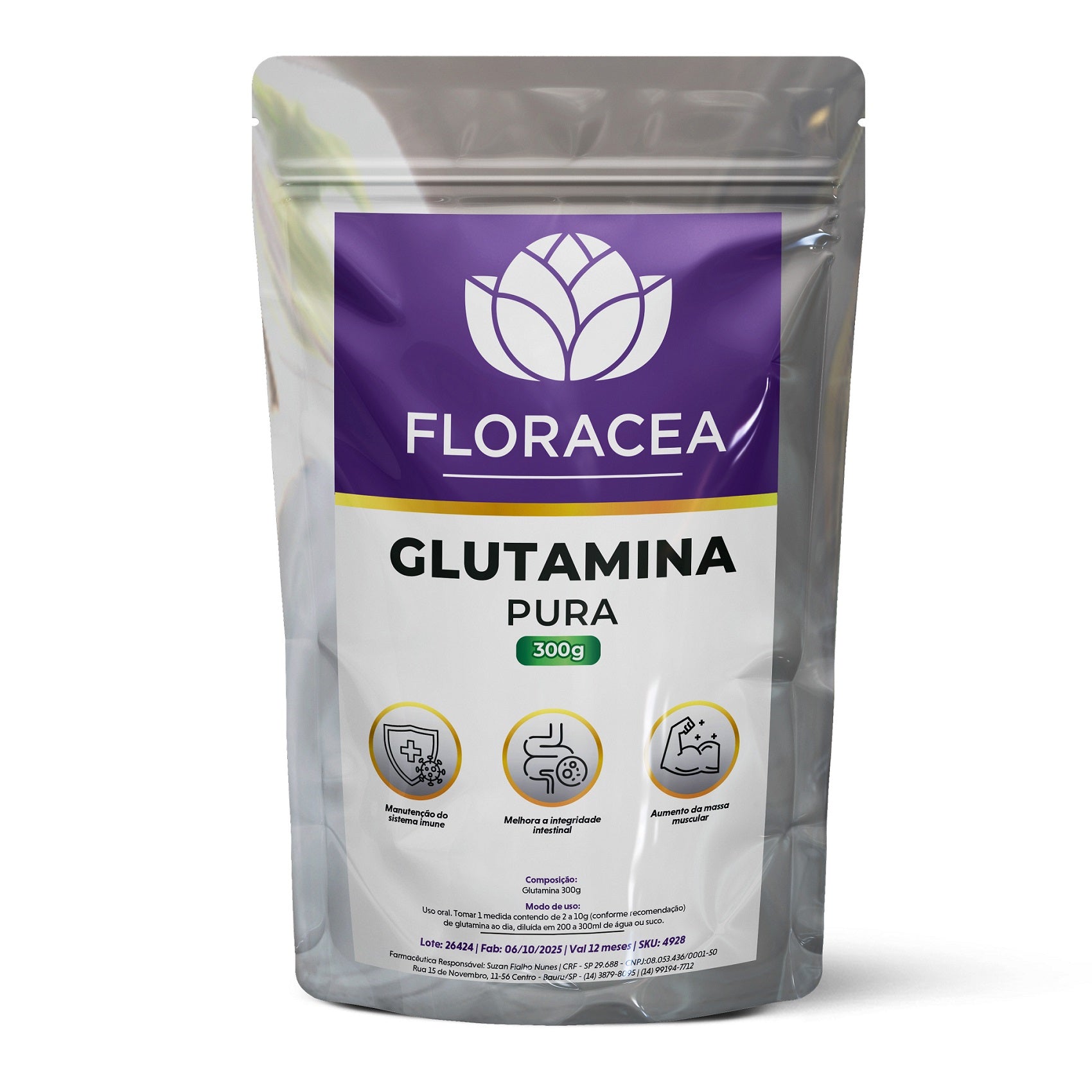 Glutamina Grau Farmacêutico 99,6% laudada 300g