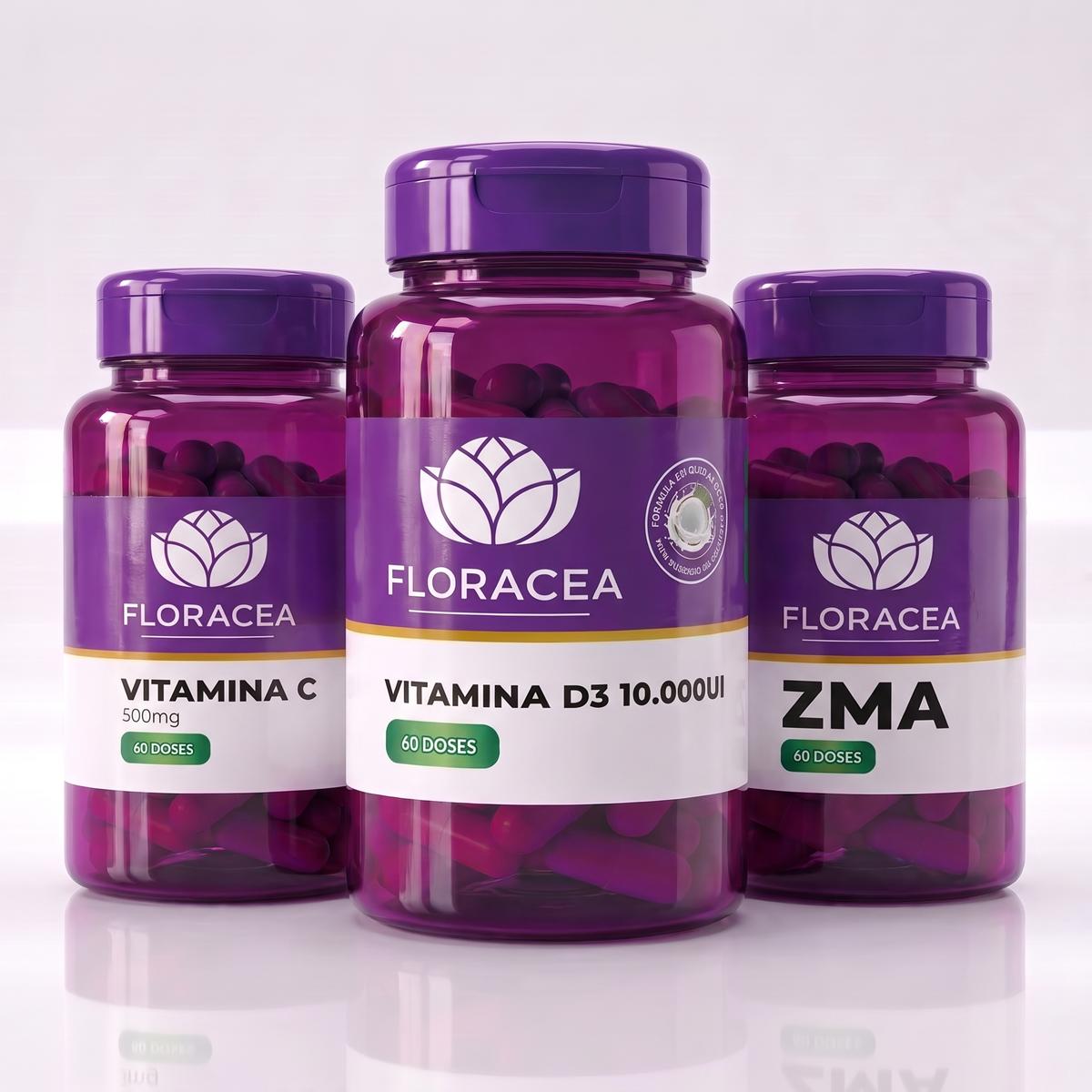 Combo Vitamina C 500mg 60 Doses + Vitamina D3 10.000UI 60 Doses + Zma 60 Doses