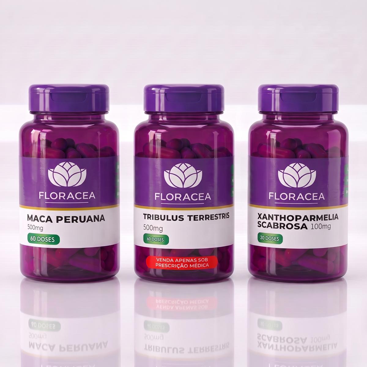 Combo Maca Peruana 500mg 60 Doses + Tribulus Terrestris 500mg 60 Doses + Xanthoparmelia Scabrosa 100mg 30 Doses