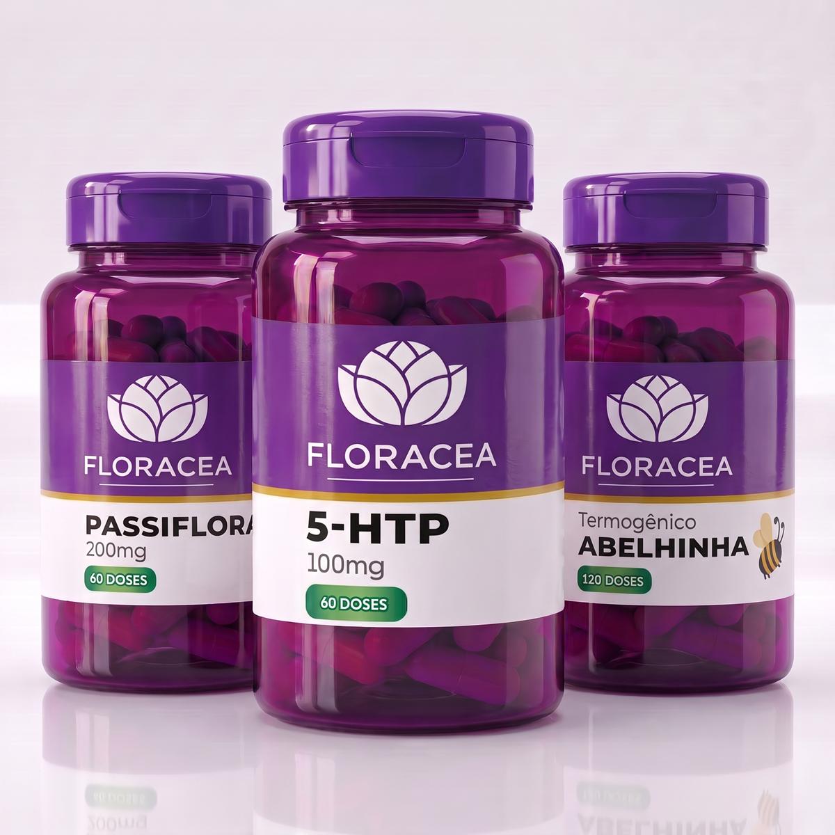 Combo 5-Htp 100mg 60 Doses + Passiflora 200mg 60 Doses + Termogênico Abelhinha 120 Doses