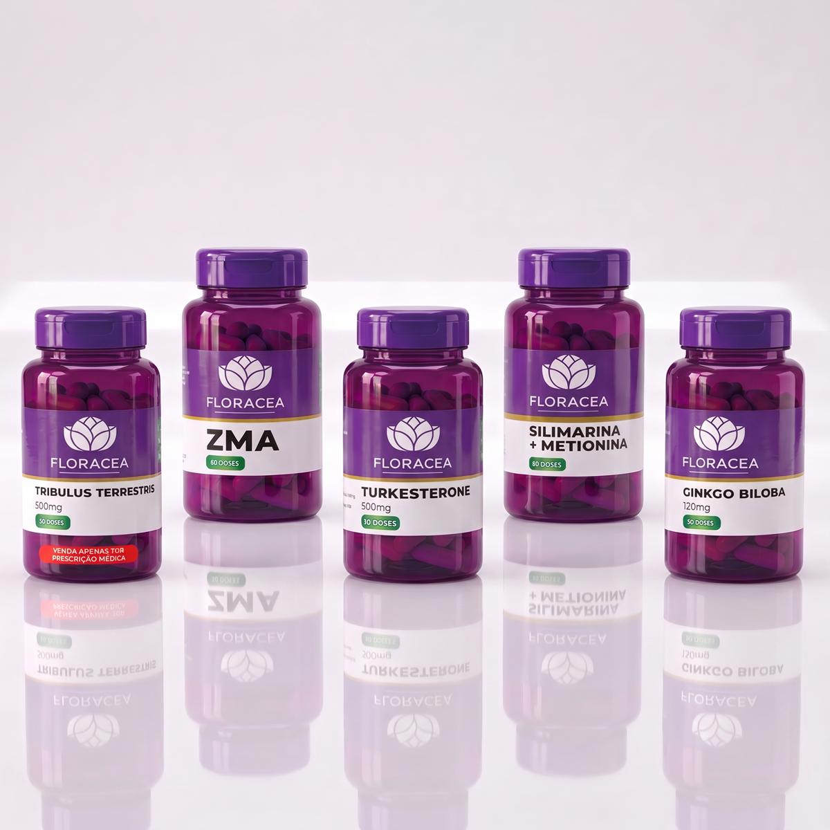 Combo Tribulus Terrestris 500mg 60 Doses + Zma 60 Doses + Turkesterone 500mg 30 Doses + Silimarina com Metionina 60 Doses + Ginkgo Biloba 60mg 60 Doses